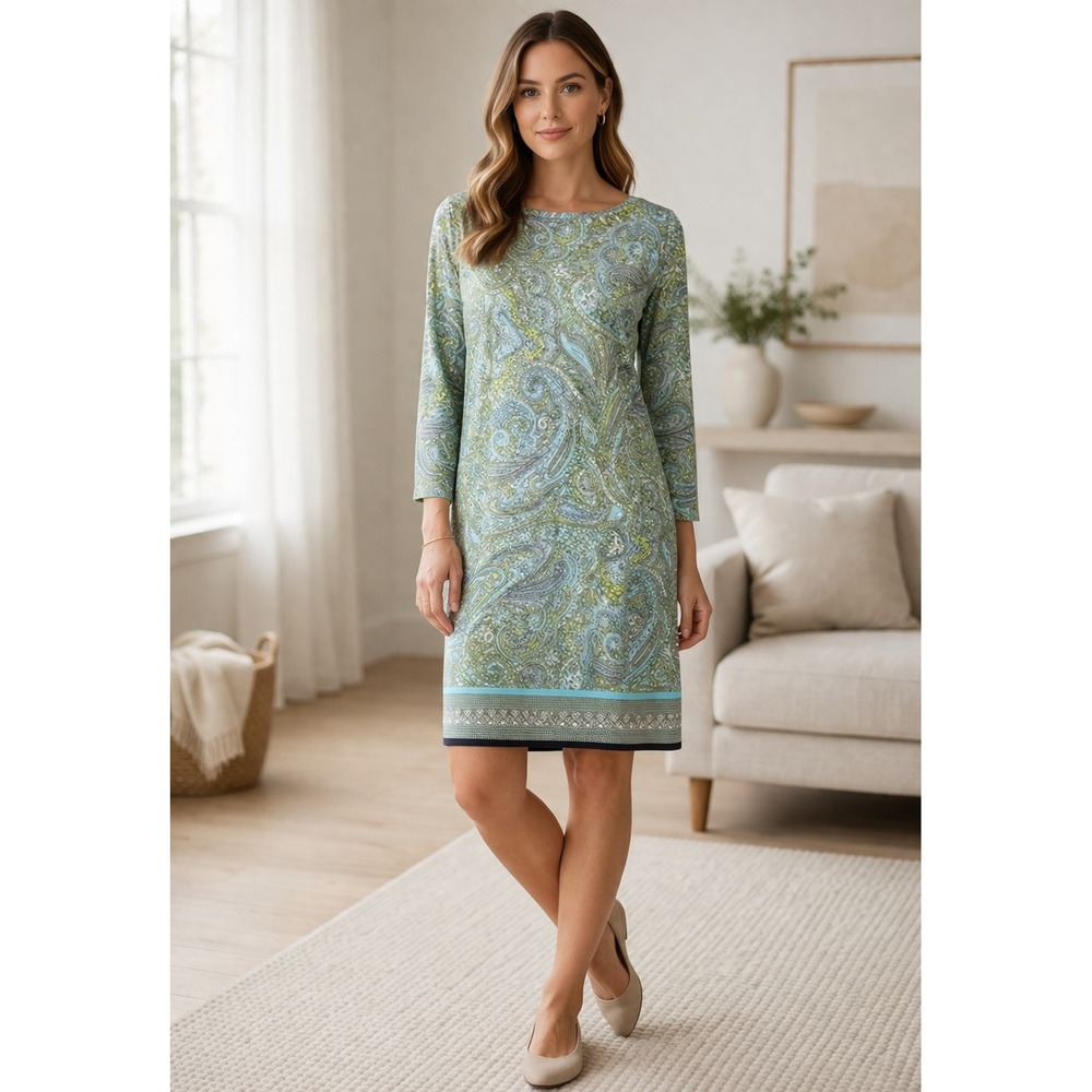 Michael Kors Paisley Shift Dress Stretch Long Sleeve Multicolor 1X Spring